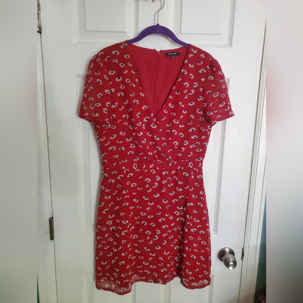 Madewell Red Wrap-front Mini Dress In Seattle Floral